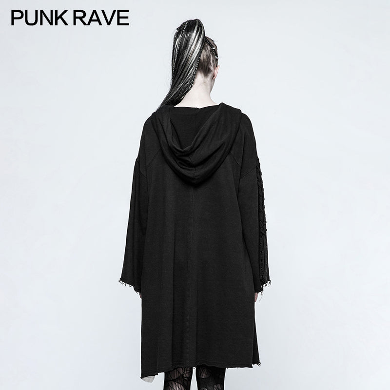 OPY-223 black Loose Sleeve Punk Hoodies With Adjustable Drawstring