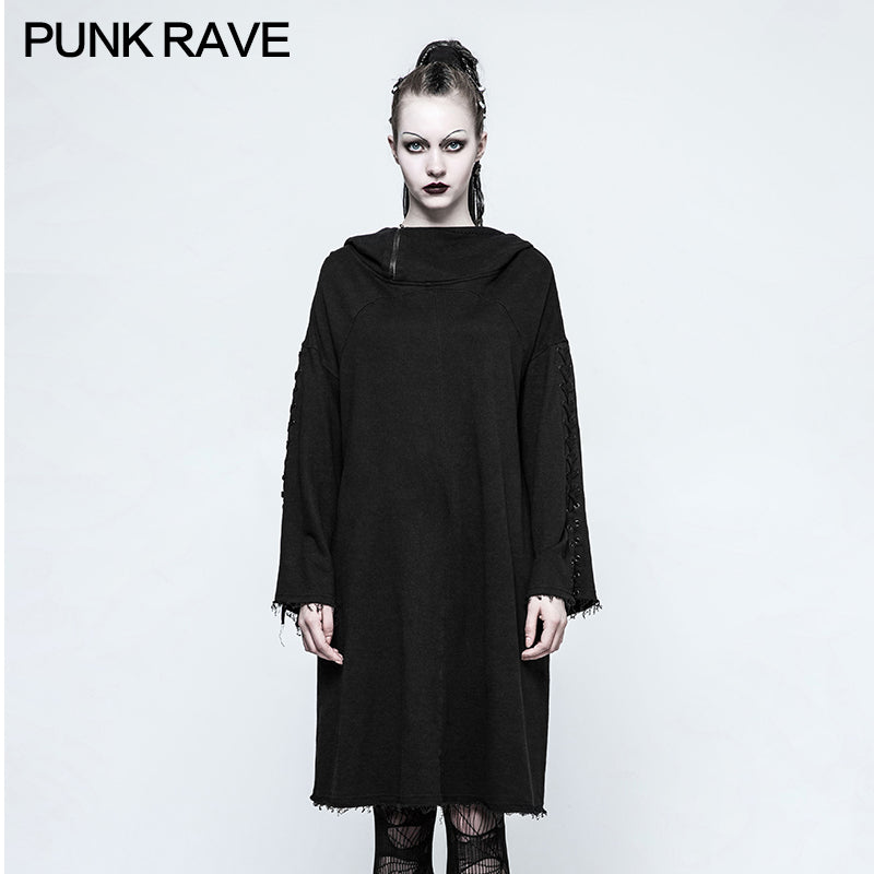 OPY-223 black Loose Sleeve Punk Hoodies With Adjustable Drawstring