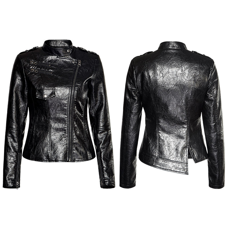 OPY-215 Motorcycle  Slim-fitting Leather Punk Jacket For Women