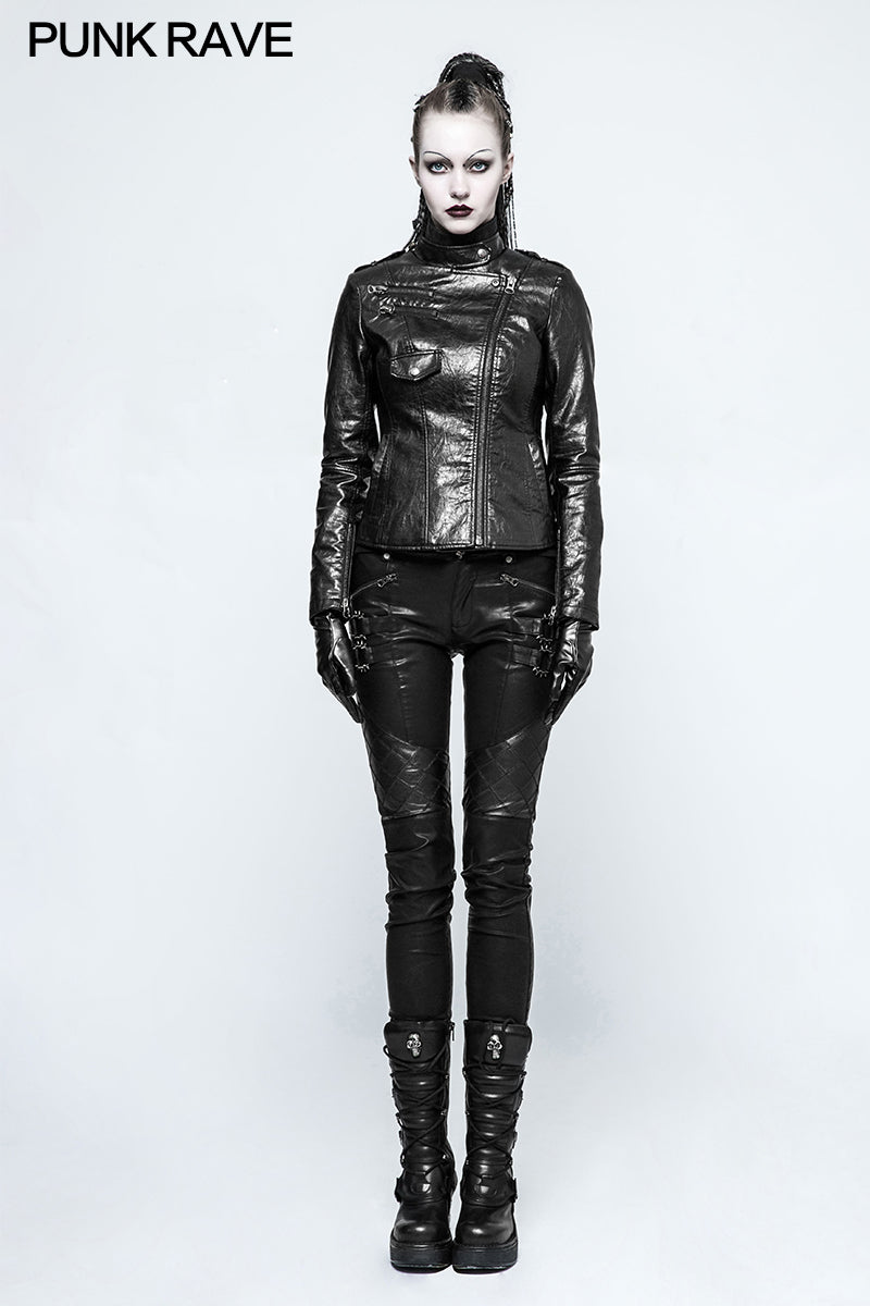 OPY-215 Motorcycle  Slim-fitting Leather Punk Jacket For Women