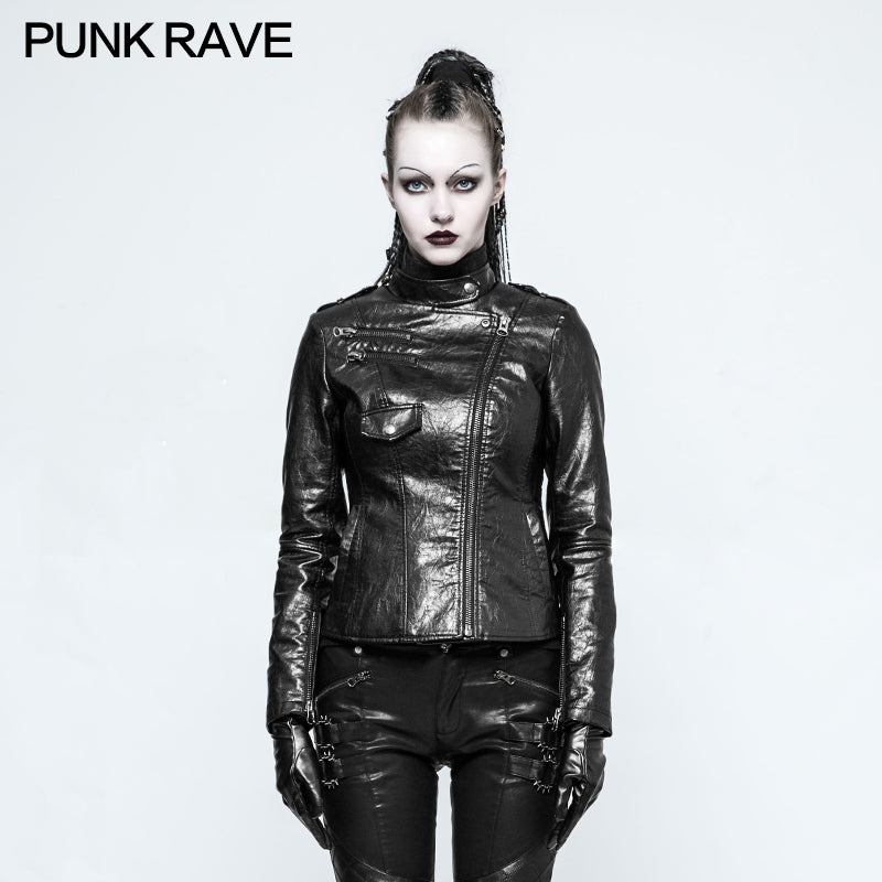 OPY-215 Motorcycle  Slim-fitting Leather Punk Jacket For Women