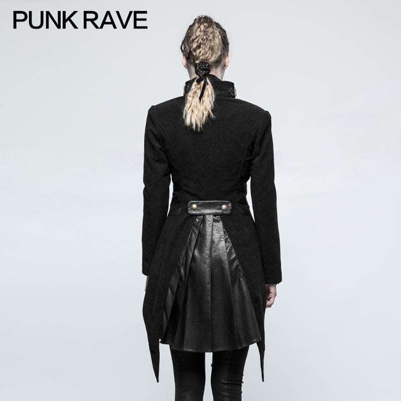 Y-771 Women Swallow Tail Worsted black Punk Jacket With Bronze Accessories