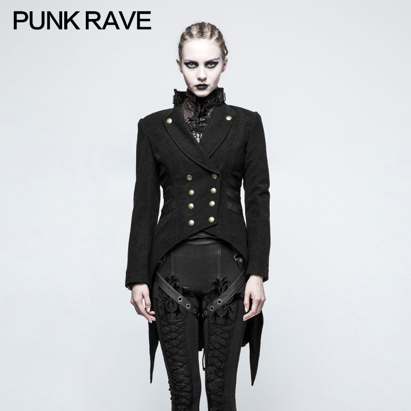 Y-771 Women Swallow Tail Worsted black Punk Jacket With Bronze Accessories