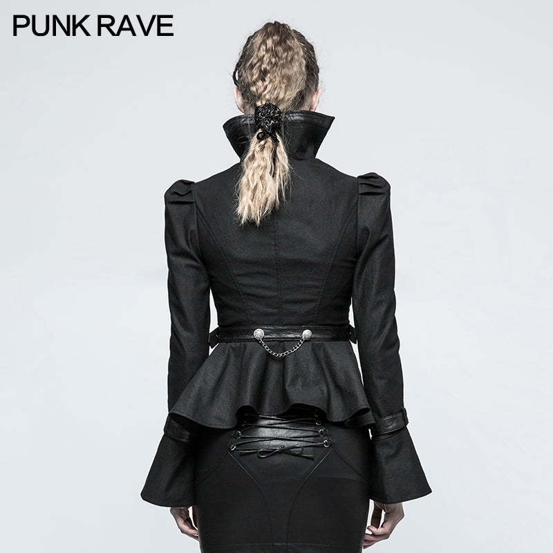 Y-778 Fashion Stand-collar black Short Punk Jacket Shirt With Trumpet Sleeve