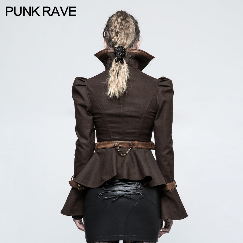 Y-778 Fashion Stand-collar black Short Punk Jacket Shirt With Trumpet Sleeve