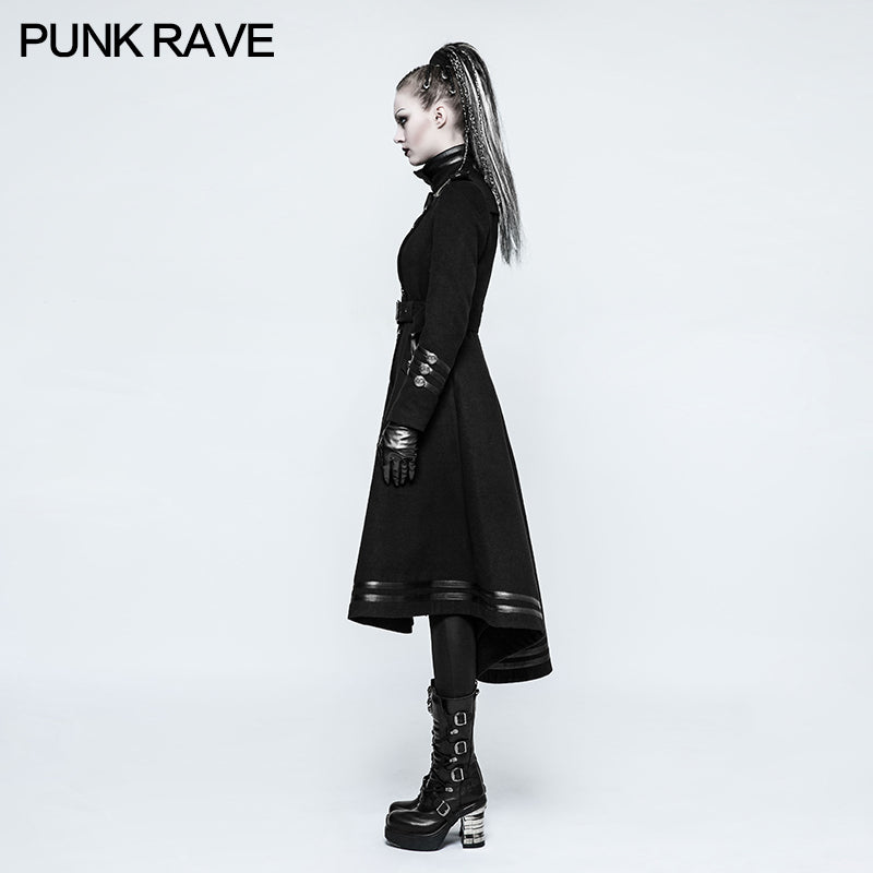 Y-766 Asymmetry Worsted Long Punk Coat Women black Military Uniform