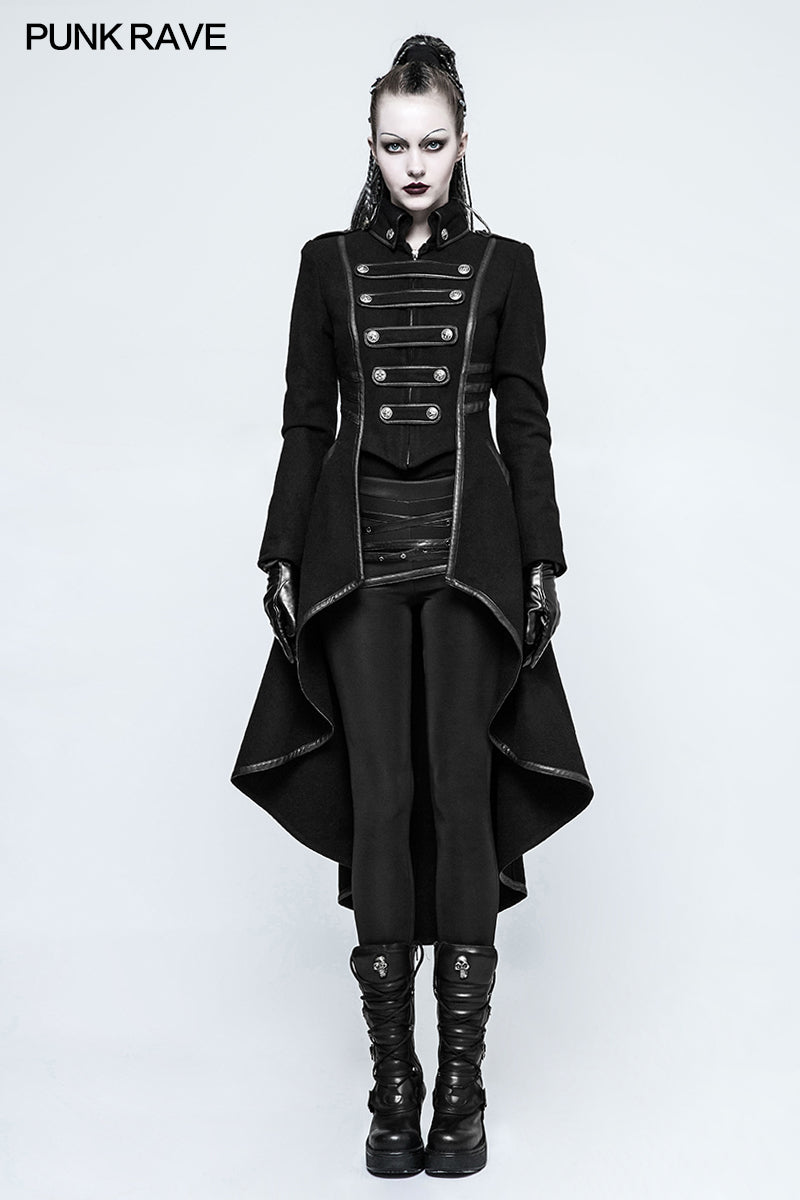 Y-786 Worsted Long Punk Coat Lapel Collar Military Uniform For Women