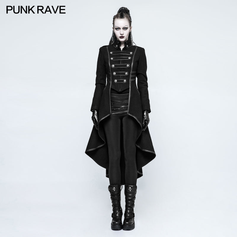 Y-786 Worsted Long Punk Coat Lapel Collar Military Uniform For Women