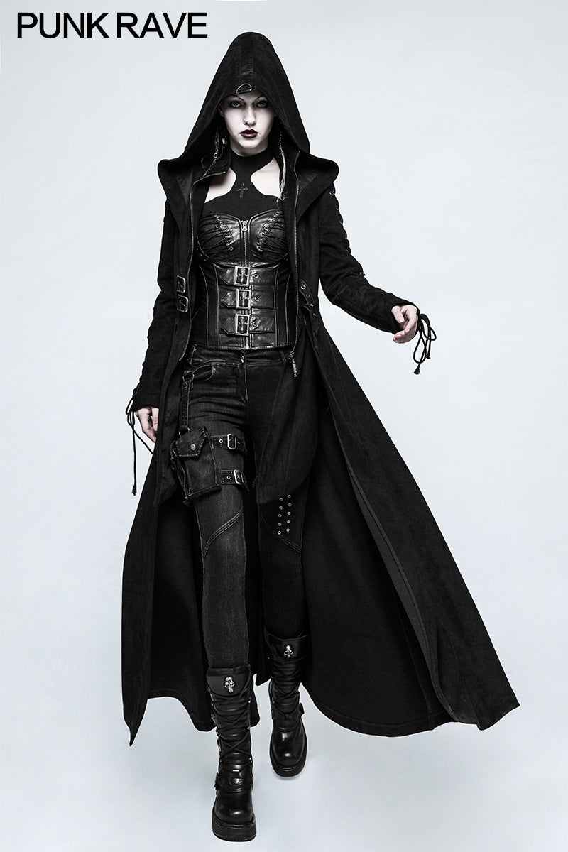 Y-780 Women Dark Angel Long Gothic Coat Hooded Fake Two Piece