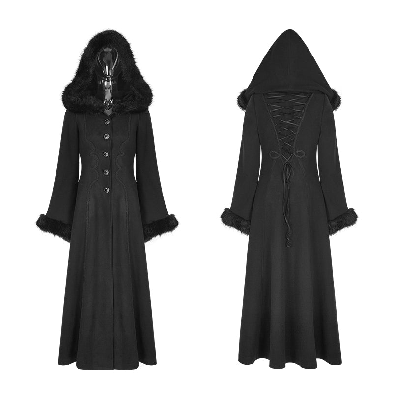 Y-796 Women Disc Flowers Worsted Long Gothic Coat With Hooded