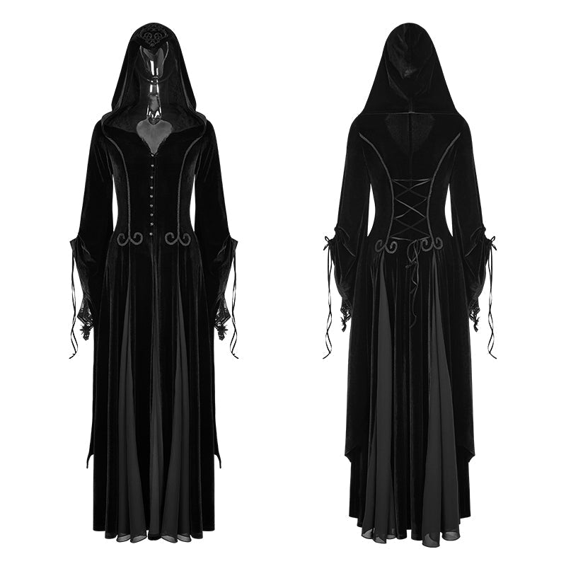 Y-797 Embroidered Dark Goddess Long Velvet Gothic Coat For Women Byzantine Style