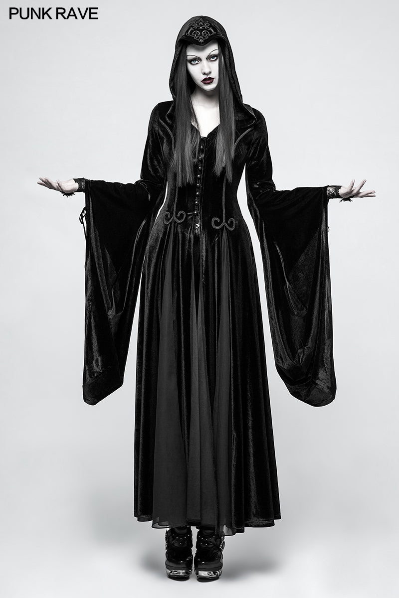 Y-797 Embroidered Dark Goddess Long Velvet Gothic Coat For Women Byzantine Style