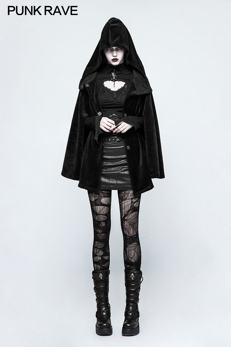 OPY-214 Women Witch black Gothic Coat Loose Style Heavy Velvet Cloak