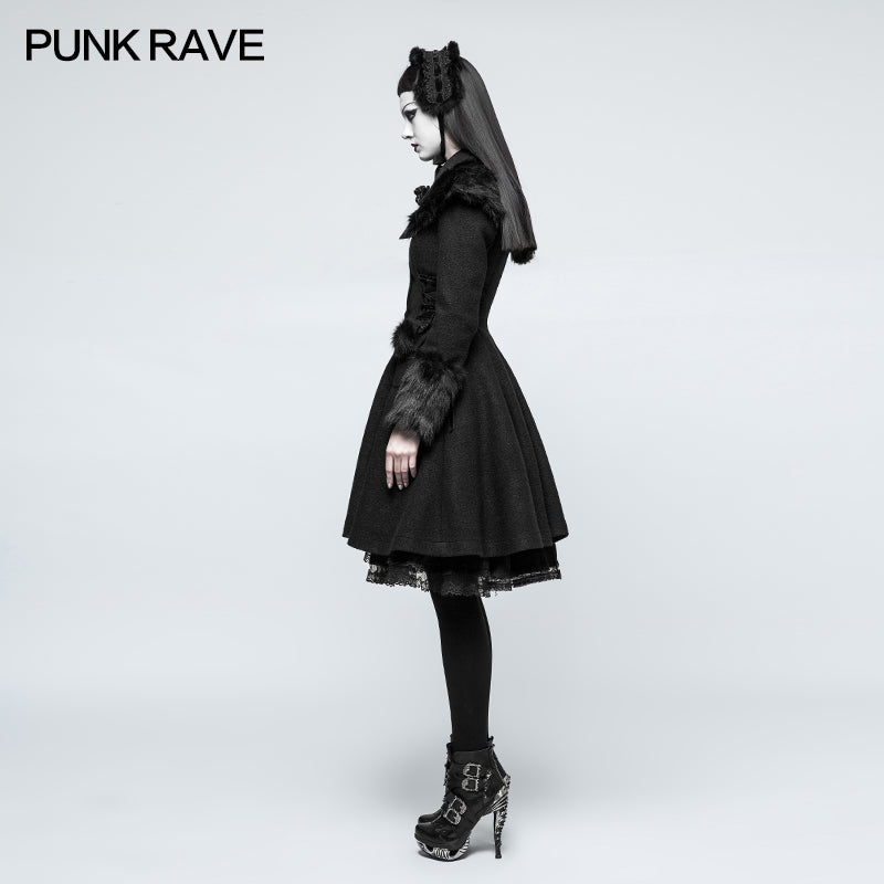 LY-064 Worsted Lolita Style Wool Gothic Coat With Large Lapels And Cuffs Preppy Style Women Coat