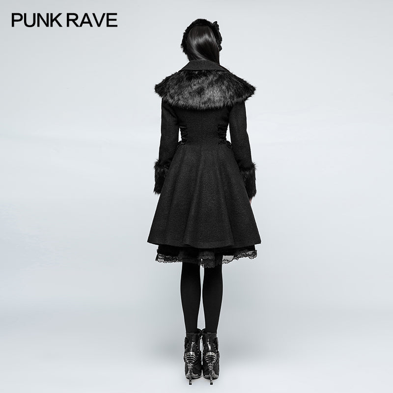 LY-064 Worsted Lolita Style Wool Gothic Coat With Large Lapels And Cuffs Preppy Style Women Coat