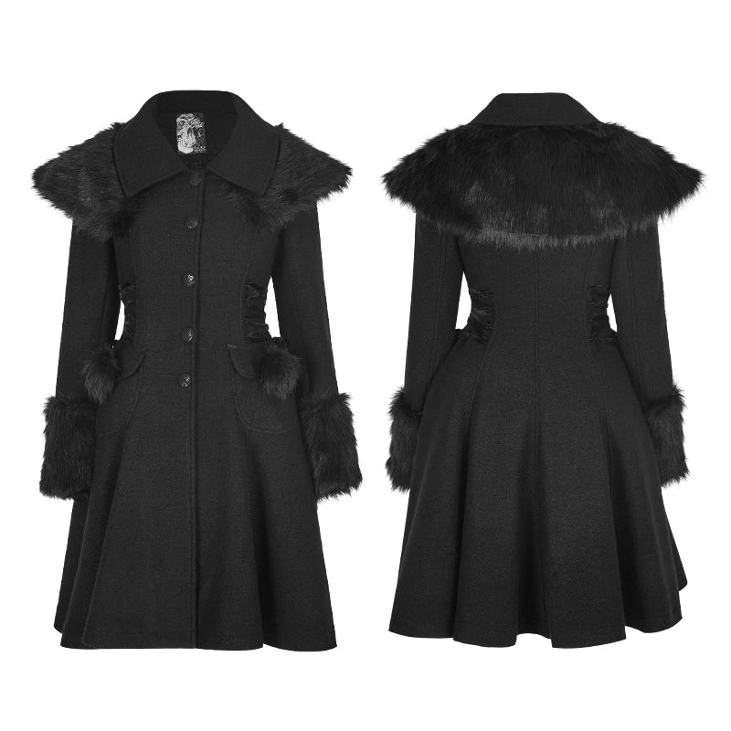 LY-064 Worsted Lolita Style Wool Gothic Coat With Large Lapels And Cuffs Preppy Style Women Coat