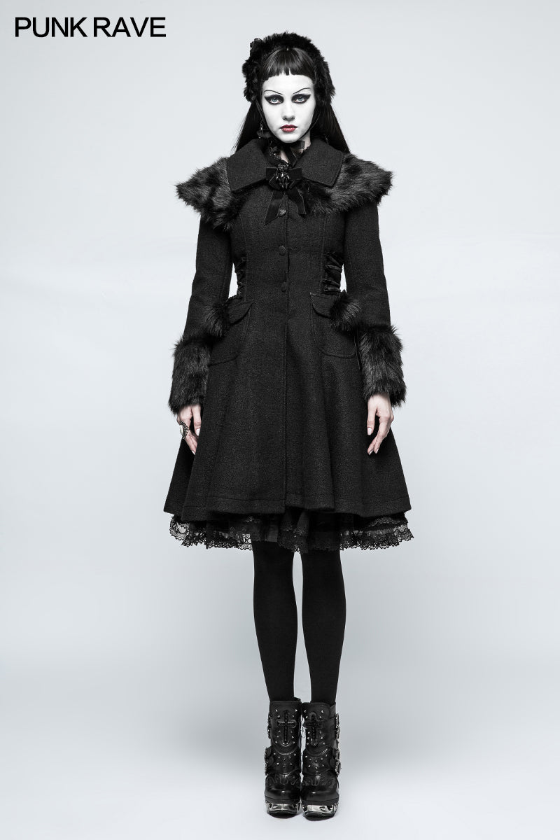 LY-064 Worsted Lolita Style Wool Gothic Coat With Large Lapels And Cuffs Preppy Style Women Coat