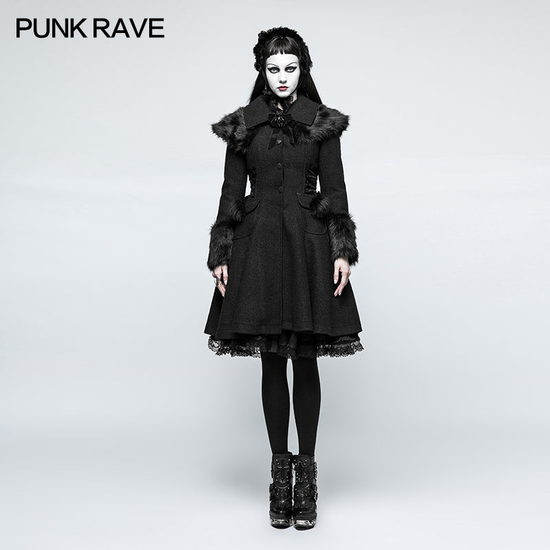 LY-064 Worsted Lolita Style Wool Gothic Coat With Large Lapels And Cuffs Preppy Style Women Coat