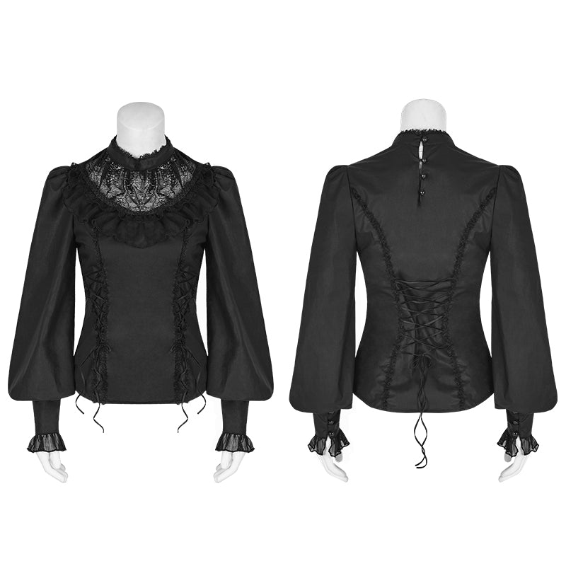 LY-063 Lolita Style Leg-of-mutton Sleeve Gothic Shirt With Lace Collar