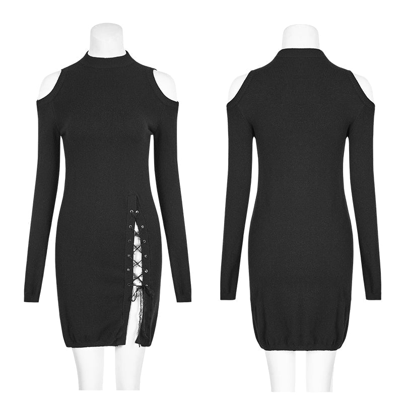 OPM-042 Gothic Style Sexy Slit Strapless Punk Sweaters With Mandarin Collar