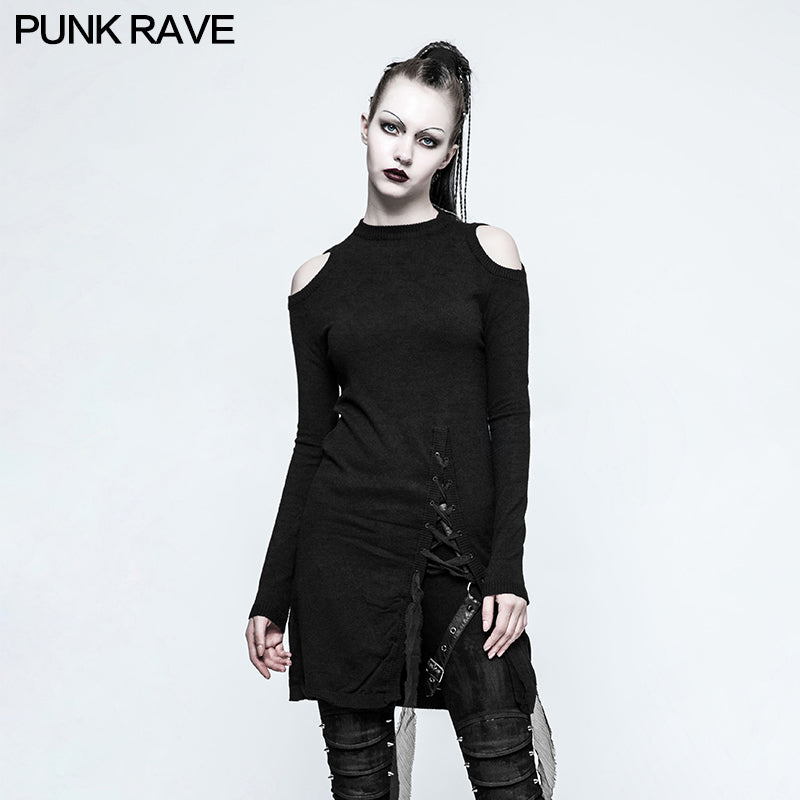 OPM-042 Gothic Style Sexy Slit Strapless Punk Sweaters With Mandarin Collar