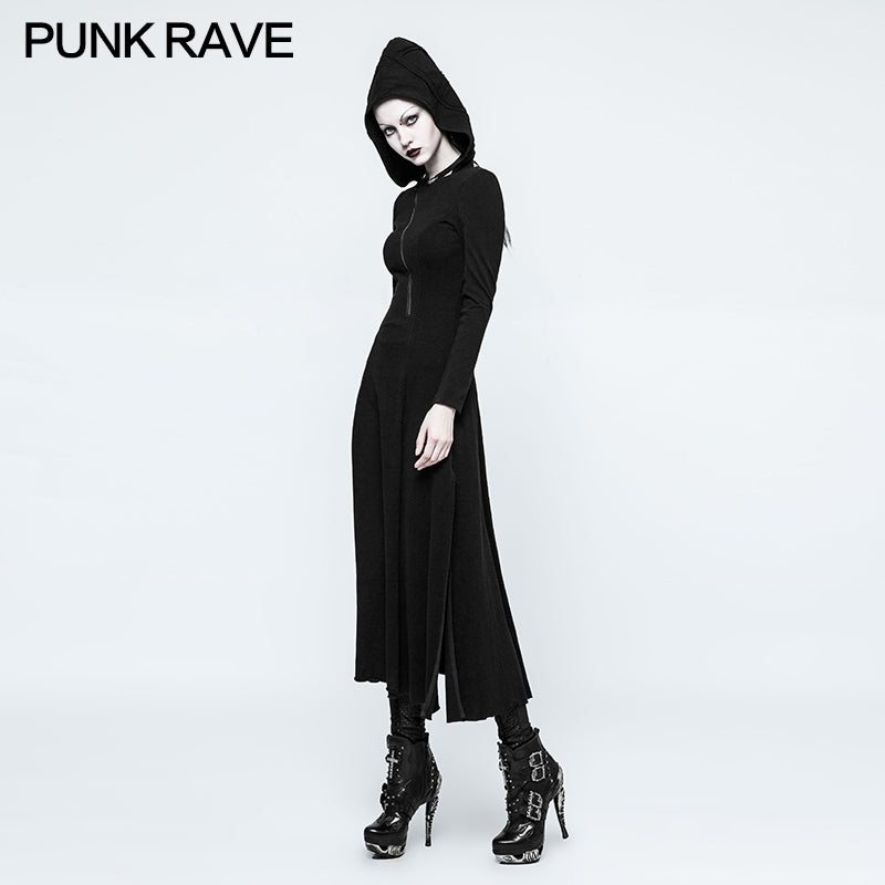 OPQ-199 Slim Sexy black Knitted Hooded Gothic Dresses With Hollow-out Back