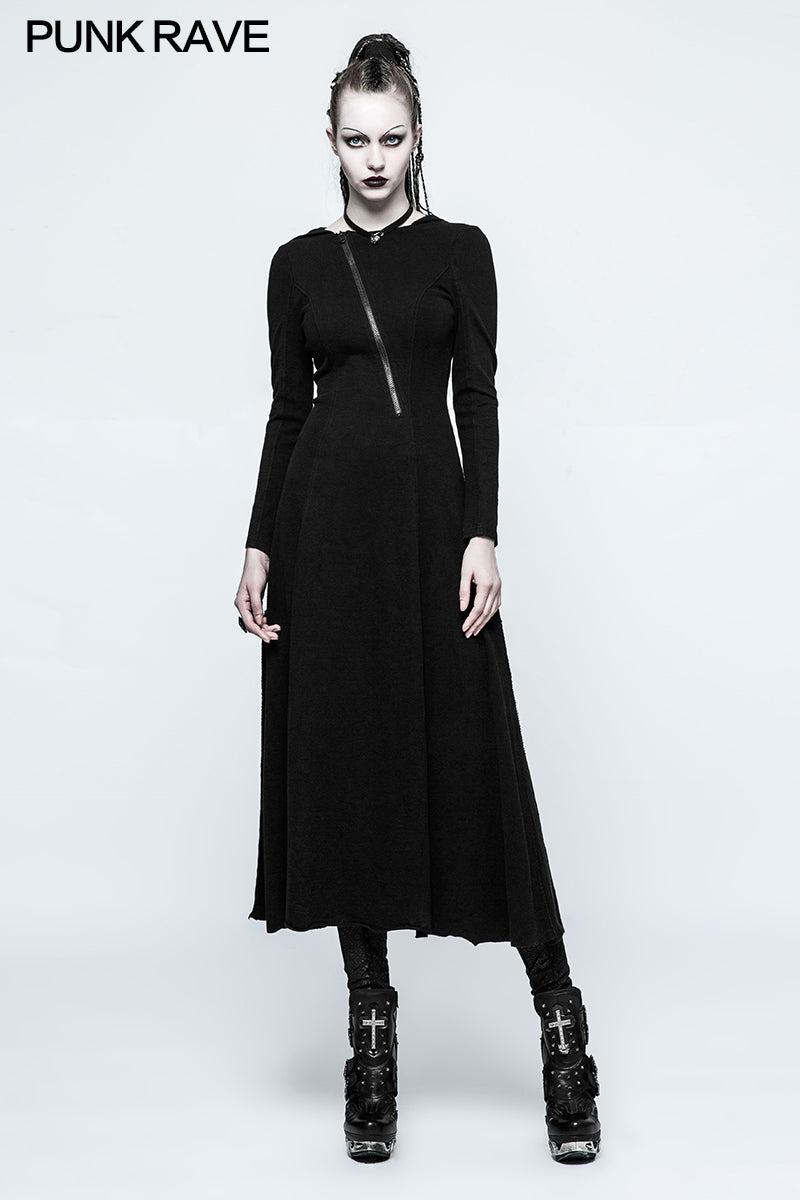 OPQ-199 Slim Sexy black Knitted Hooded Gothic Dresses With Hollow-out Back