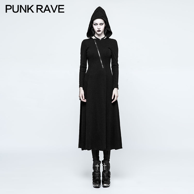 OPQ-199 Slim Sexy black Knitted Hooded Gothic Dresses With Hollow-out Back