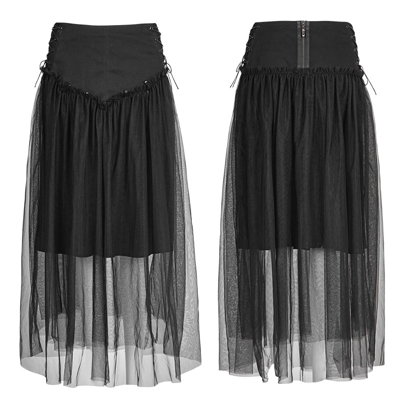 OPQ-210 Women black A-line Veiling Gothic Skirt With Elastic Rope