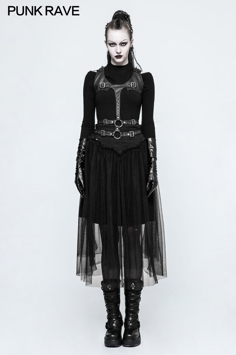 OPQ-210 Women black A-line Veiling Gothic Skirt With Elastic Rope