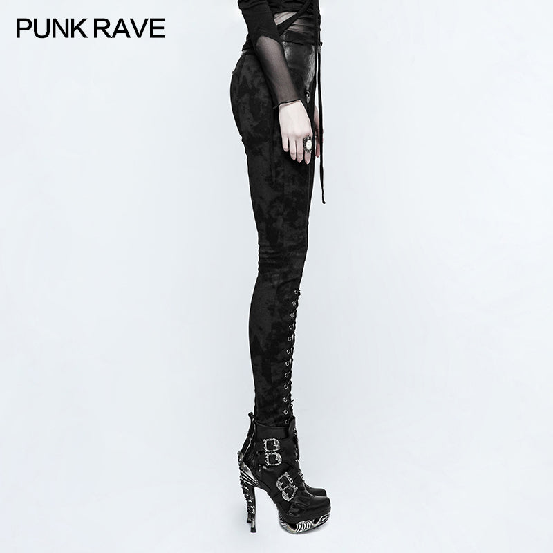 K-296 Cloud Patterns Punk Pants Leggings With Eyelet Drawstring