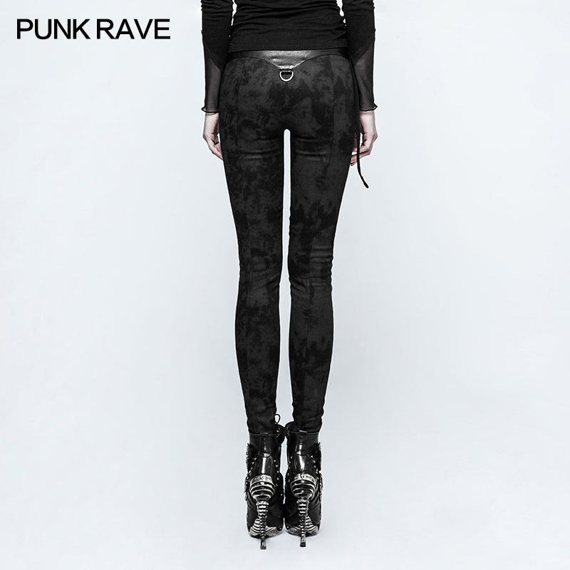 K-296 Cloud Patterns Punk Pants Leggings With Eyelet Drawstring