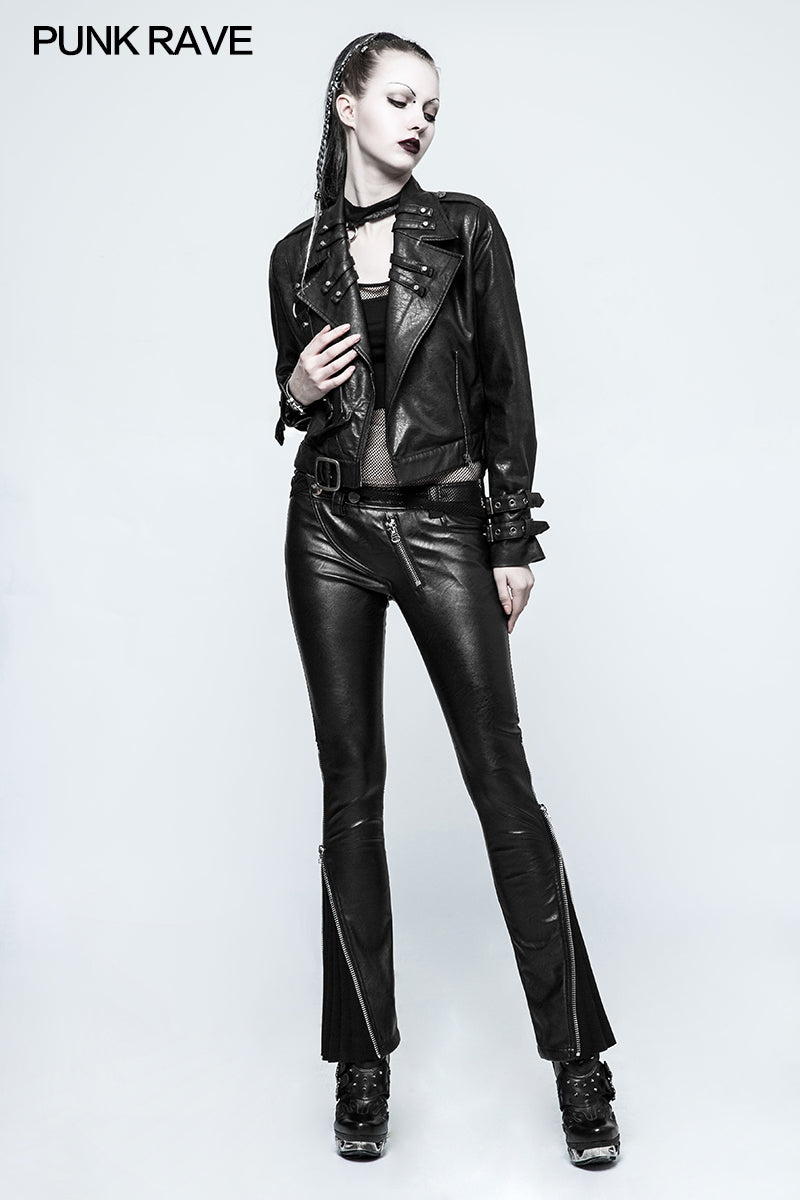 OPK-127 Locomotive Leather Punk Pants Special Suture With Zipper