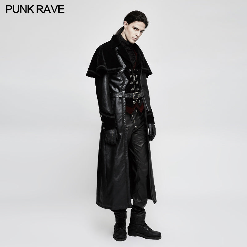 Y-815 Winter Long Leather Velvet Gothic Coat With Active Belt