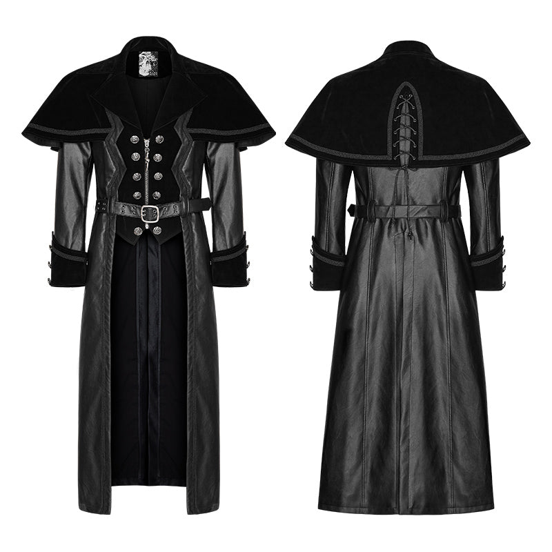 Y-815 Winter Long Leather Velvet Gothic Coat With Active Belt