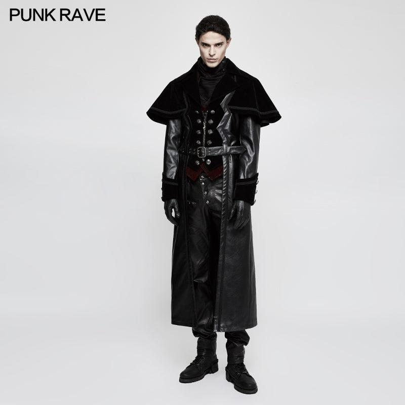 Y-815 Winter Long Leather Velvet Gothic Coat With Active Belt