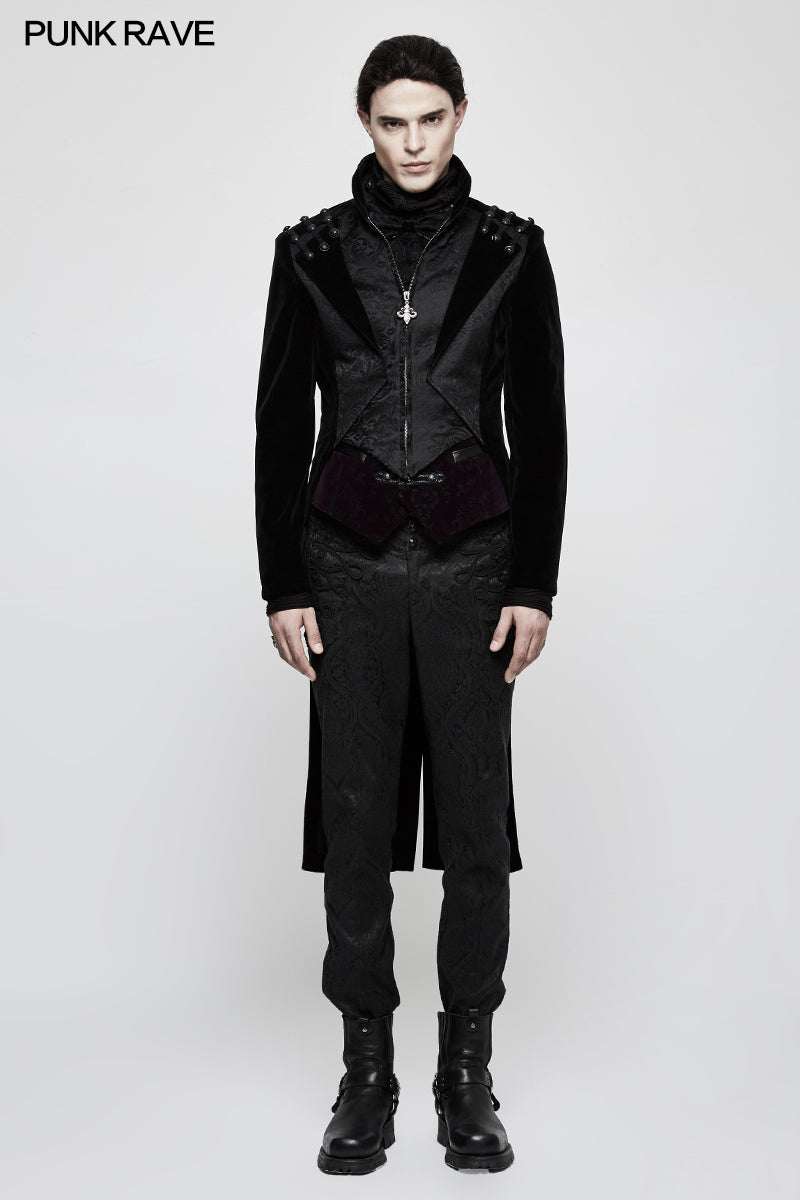 Y-814 Fashion Men Velvet Gothic Coat With Adjustable Buckle