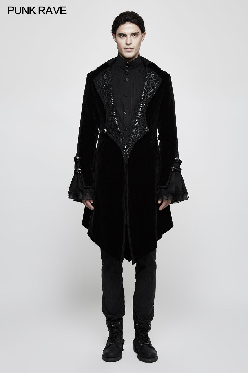 Y-806 Suede Embossed Velvet Gothic Coat Gorgeous Medium Long Style