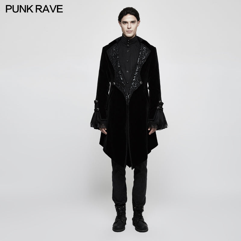 Y-806 Suede Embossed Velvet Gothic Coat Gorgeous Medium Long Style