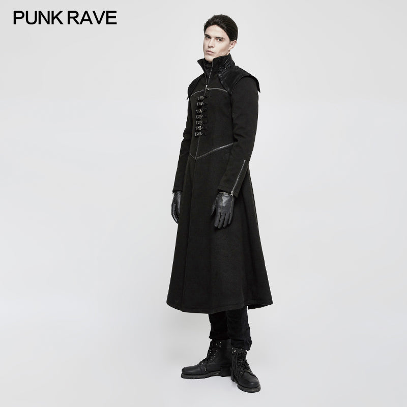 Y-777 Handsome Dark Medium Long Punk Coat With Cross On Back