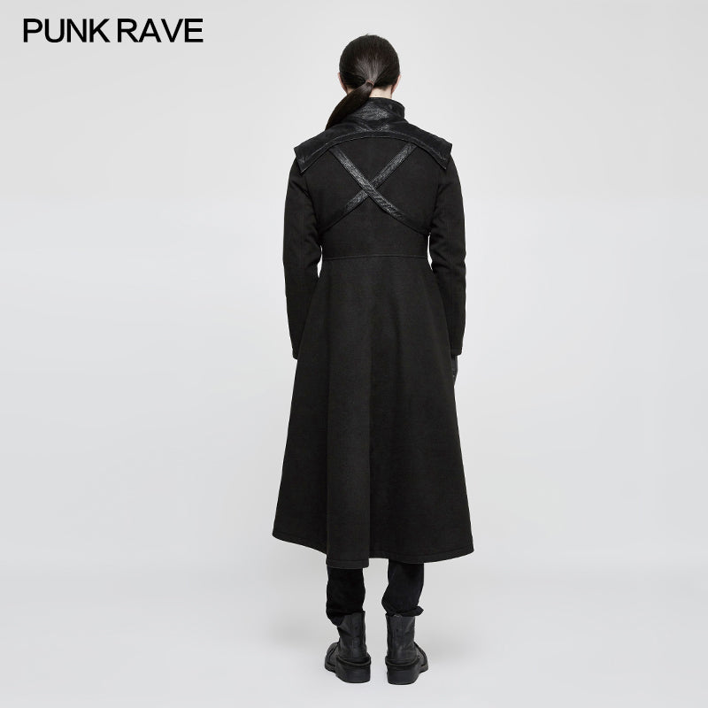 Y-777 Handsome Dark Medium Long Punk Coat With Cross On Back