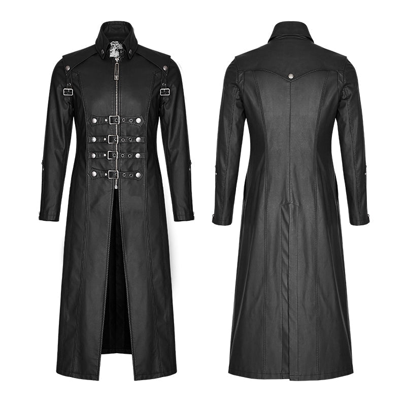 Y-809 Winter Men Long Leather Punk Coat With Stand-up Collar