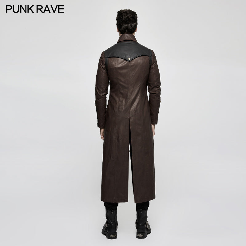 Y-809 Winter Men Long Leather Punk Coat With Stand-up Collar