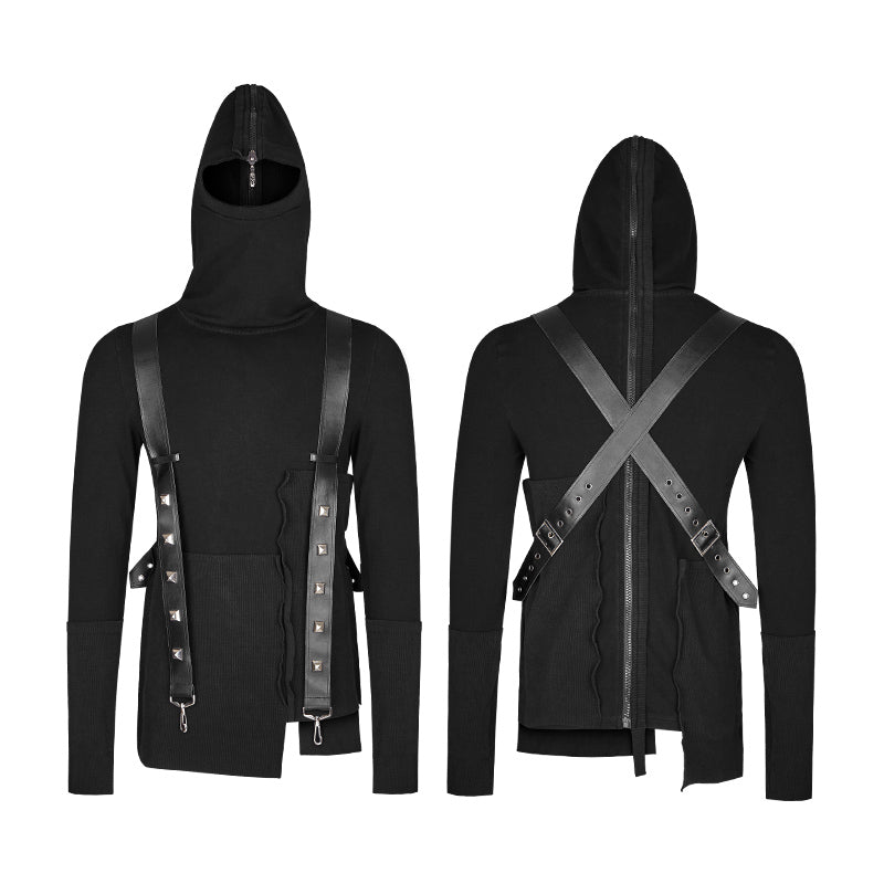 Y-680 Spliced Thread Knitted Hooded Punk Sweaters Mysterious Warrior Design