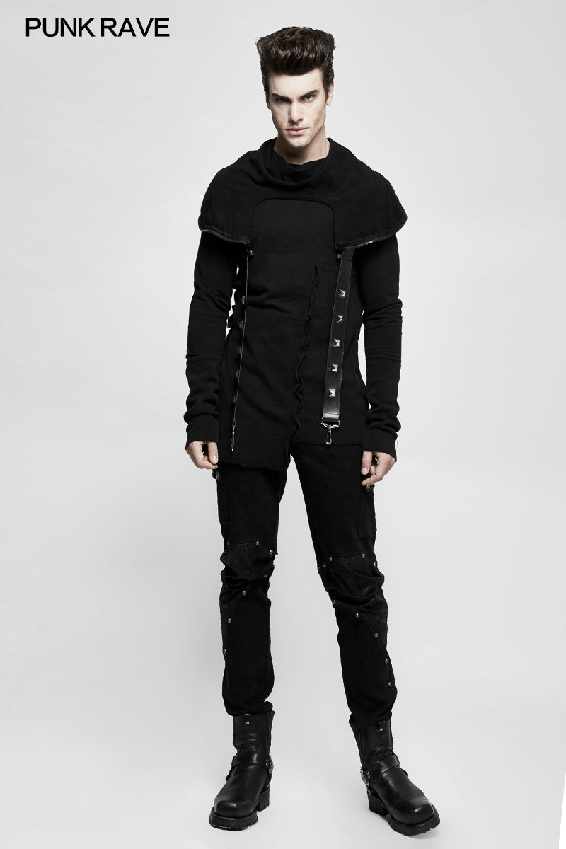 Y-680 Spliced Thread Knitted Hooded Punk Sweaters Mysterious Warrior Design