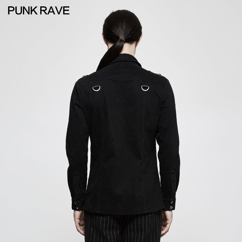 Y-800 Handsome Wool Long Sleeve Punk Shirts With Personality Leather Loop