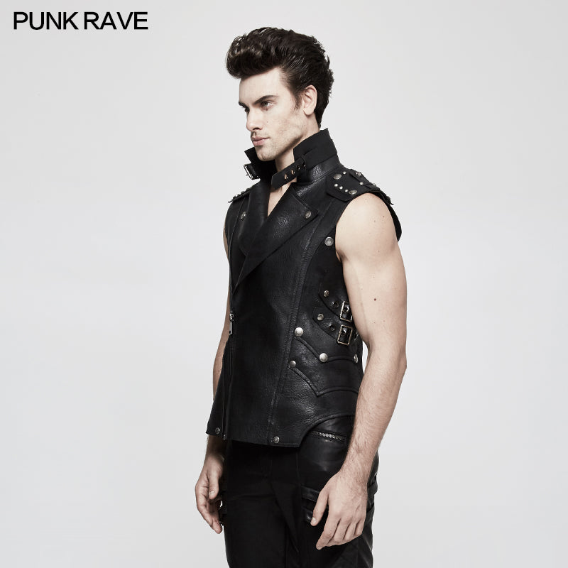 Y-812 Personality Punk Coat Heavy Leather Sleeveless Waistcoat For Men