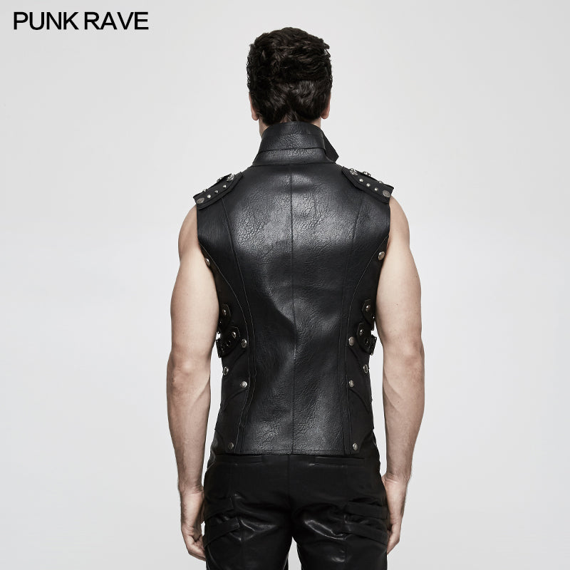 Y-812 Personality Punk Coat Heavy Leather Sleeveless Waistcoat For Men