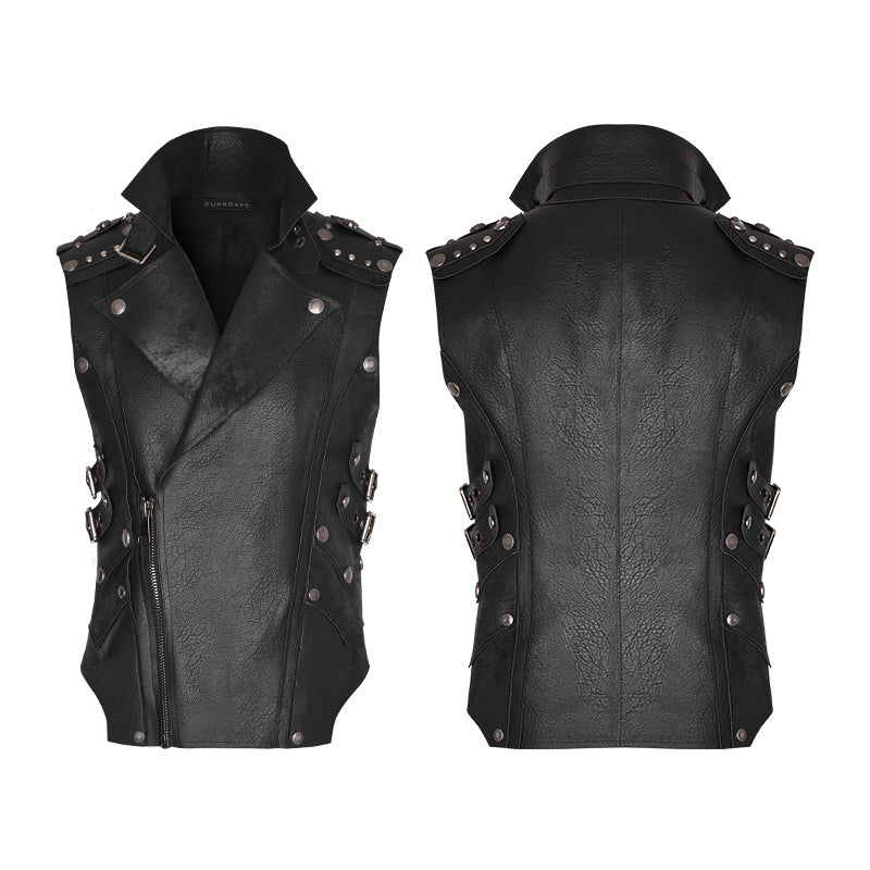 Y-812 Personality Punk Coat Heavy Leather Sleeveless Waistcoat For Men