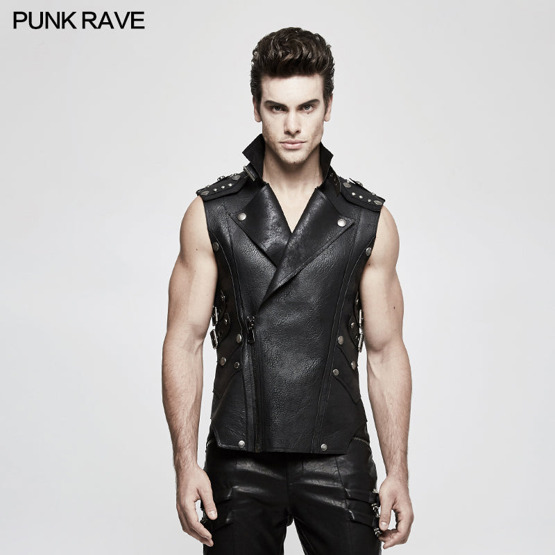 Y-812 Personality Punk Coat Heavy Leather Sleeveless Waistcoat For Men